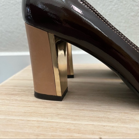 Franco Sarto Brown & Tan Leather Buckle Toe Block High Heel 5.5 - Picture 6 of 8